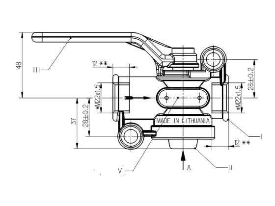 Wabco Tre-vegskran M22x1,5 180gr