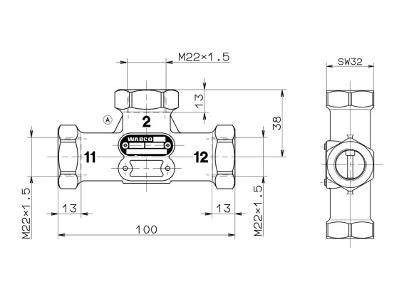 Dobbel sperreventil M22x1,5 Select-low ventil - Wabco 4345000030