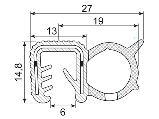 Clamp profile w/epdm profile, 5-6 mm
