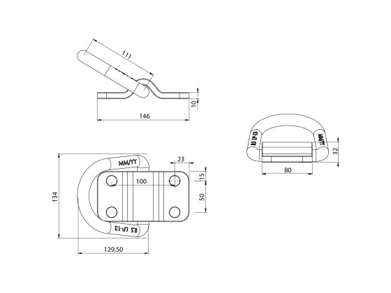 Ferjekrok ILS boltmontering, CC 50x50x100 mm. - LP-13-GY