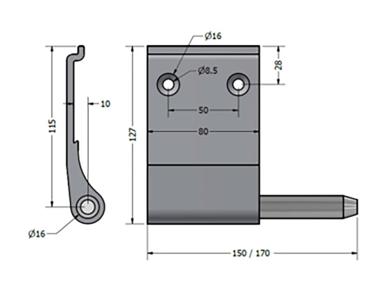 Hengsel Høyre 170mm lang tapp