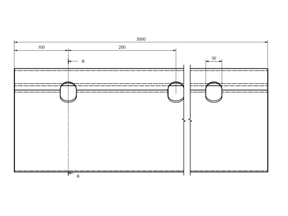 Kantprofil m/nese 2996mm lengde, 28mm m/surringshull