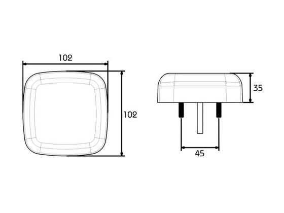 Baklampe/ryggelys LED 12/24V PRO-SQUARE, 0,5m kabel m/5-pin ba