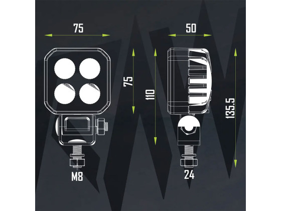 RAW NOVO arbeidslys 75mm