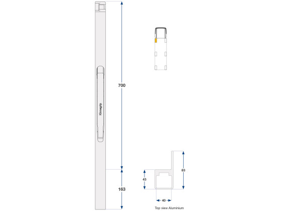 Forstolpe alu 700mm K30 venstre