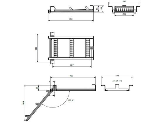 Uttrekkbar trapp med 3 trinn - Høyde sammenlagt 105mm - Trinnbredde: 296mm - Perforerte trinn m/ antiskli  - Varmgalvanisert