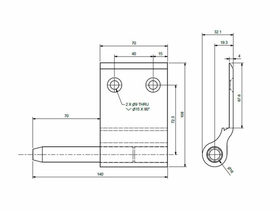 Alu-hengsel h tapp 140 mm Uten tilbehør. - 10471