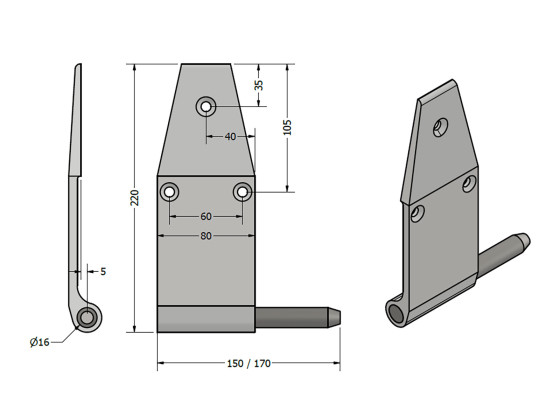 Aluhengsel pl. Venstre 150 mm - 290-732-150EV