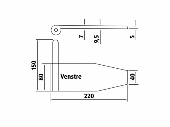 Aluhengsel pl. Venstre 150 mm - 290-732-150EV