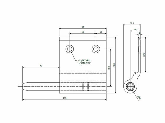 Hengsel alu H 160/90mm m/tap Uten tilbehør