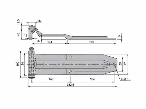 Hengsel kompl. 320 mm rustfri - 2308