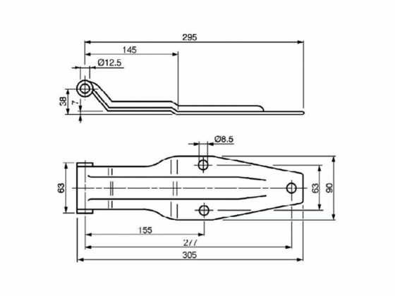 Hengsel komplett 295mm sinkgalvanisert