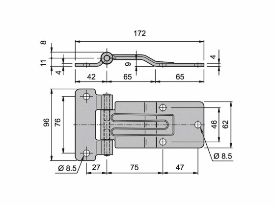 Sidedørshengsel 132 mm forsatt - 2335