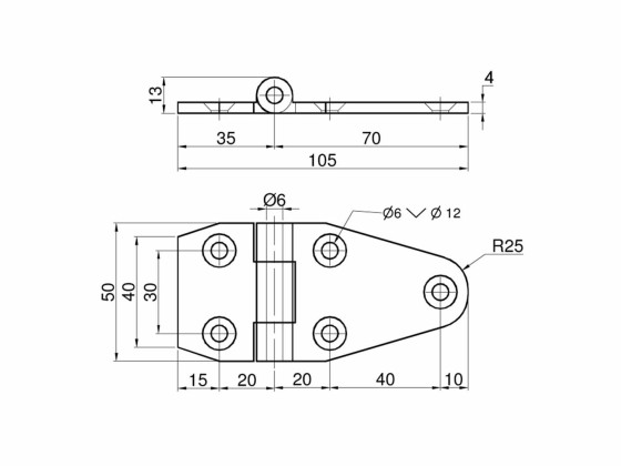 Hengsel 105x50mm Zink galv. - 2225