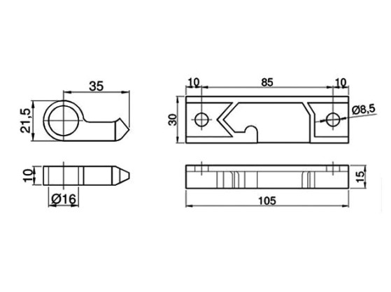 Gaffel og fotstykke for Ø15mm rør rustfri