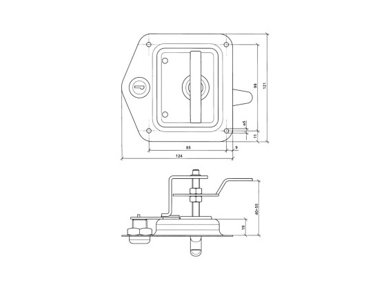 Dørlås m greb for indb. Rustfri, T-lukker
