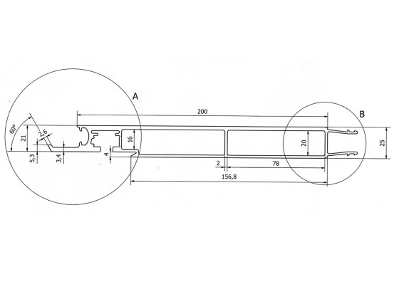 Underprofil Forsterket 200mm 7.500mm anod.