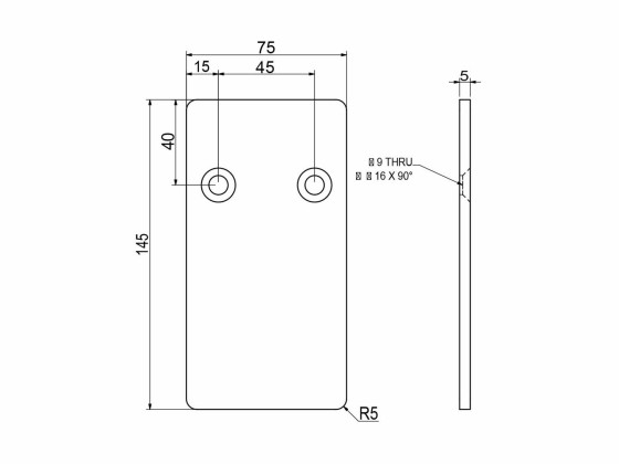 Hengsel plate f/dobbelt. 350082 - Rustfri