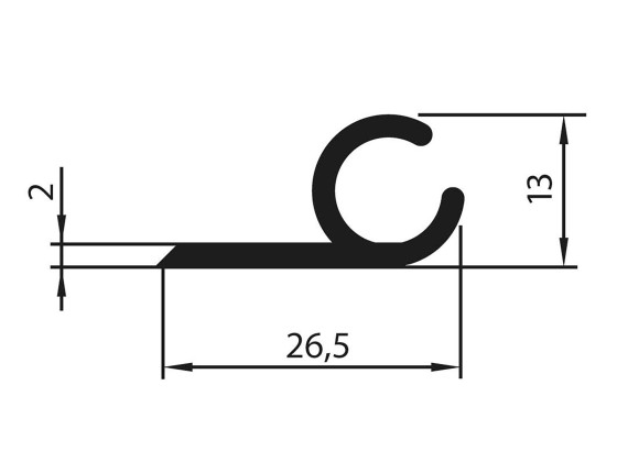 Teltlistprofil  eloksert 5,02 mtr. - A1506 25x9mm for kederlist Ø 5,5mm - 34091 - 10.0425.30