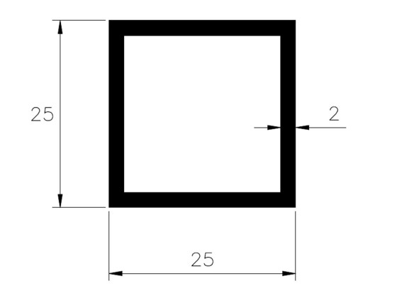 Alu. firkantrør 25x25x2 mm 6 m - A1800
