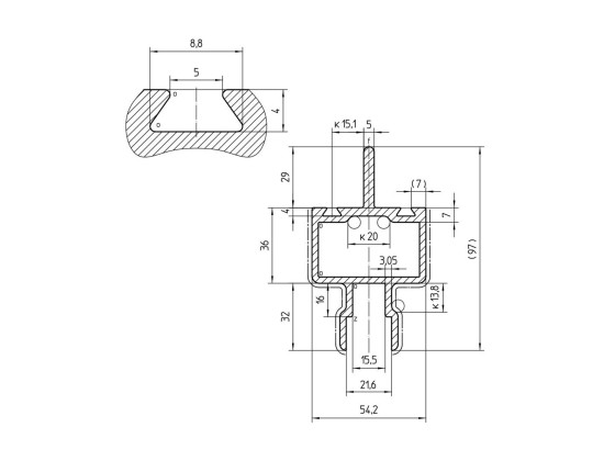 Midterprofil kjøleskapkas.anodiseret - A5424