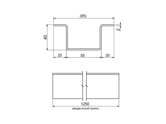 Utlligningsprofil for skuffer 40 mm - .