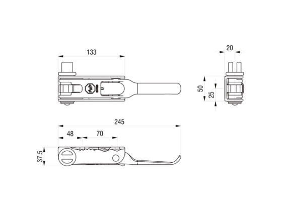 Presenningsstrammer PWP Venstre betjent. m/sliss, D=36mm,  2 200 101