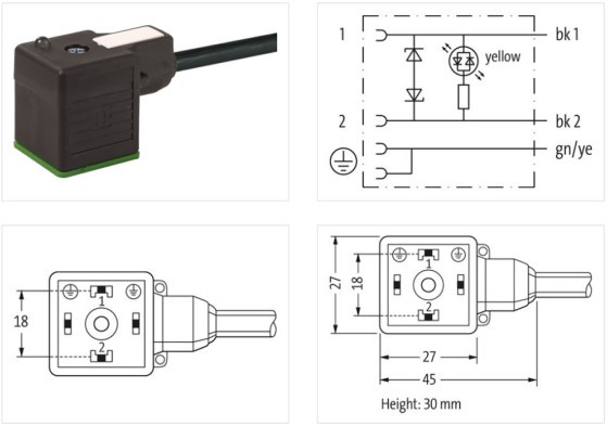 Hirschmann kontakt m. 3m sort kabel