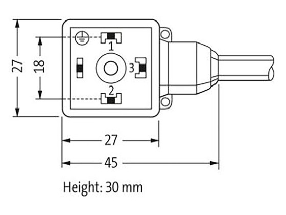 Hirschmann kontakt m. 3m grå kabel 2 dioder - 7000-18121-2280300