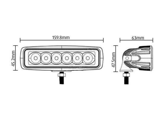 Arbeidslampe TruckLED. Flat 12/24V 6X3 Watt LED. 1350 Lumen. 160X48X63MM. 400mm kabel m/løs ende. IP67