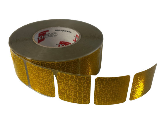 Refleksbånd gul 50x50mm stickers, 50m rull