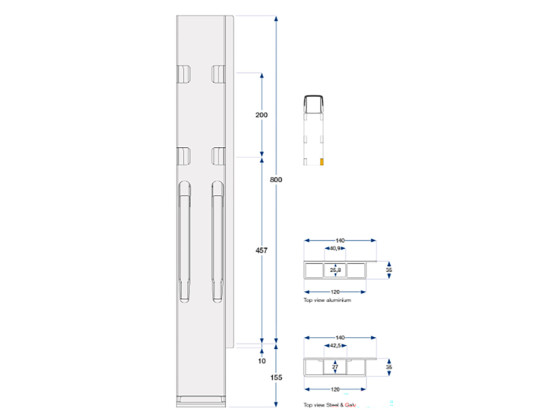 Bakstolpe K20 800mm alu bred dobbel høyre 2-port - Kinnegrip 208002
