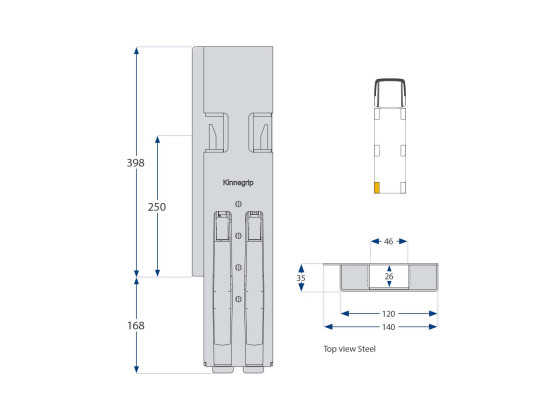 Bakstolpe K5 400mm bred dobbel høyre grunndet - Kinnegrip 504001