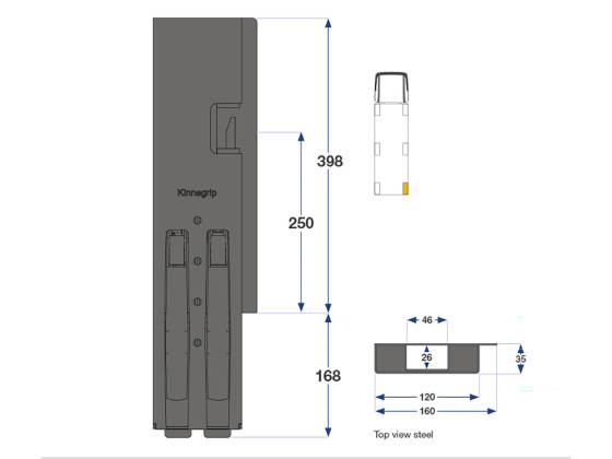 Bakstolpe K5 400mm enkel høyre grunnet - Kinnegrip 504801