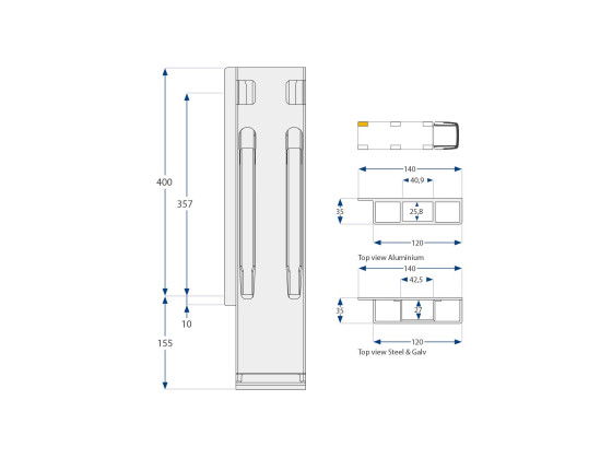 Bakstolpe høyre bd 400 mm K20 - 204001