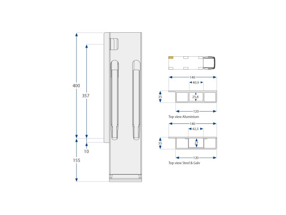 Bakstolpe  alu venst.bd 400 mm K20 - 204902