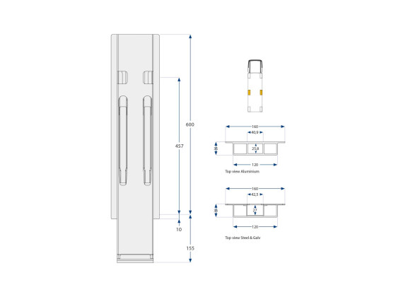 Sidestolpe alu 600 mm K20 - 206202