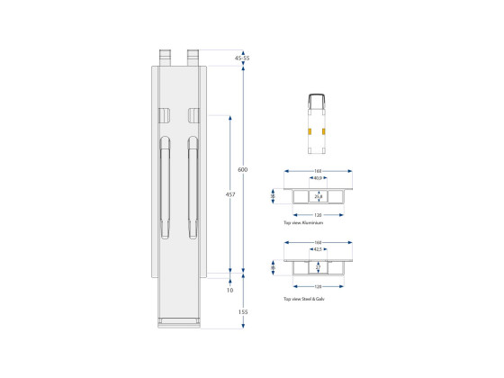 Sidestolpe med top alu 600 mm K20 - 206232