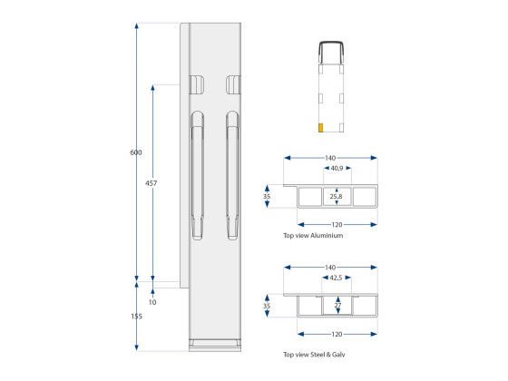 Bagstolpe K20 600mm microgalv BD højre