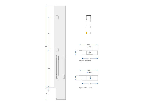 bagstolpe K20 1000mm microgalv BE venstre