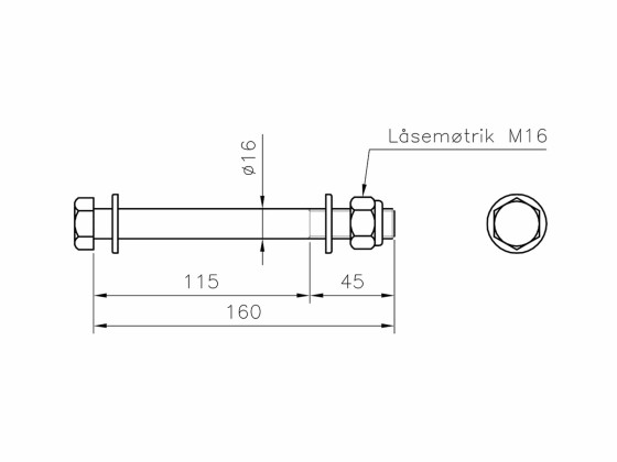 Boltsett M16x160 mm  - m/16 stk. tallerkenfjærer - 33671