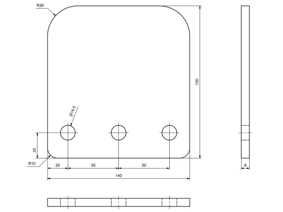 Chassifeste Scania/Volvo 140x150mm - Rå/sandblåst