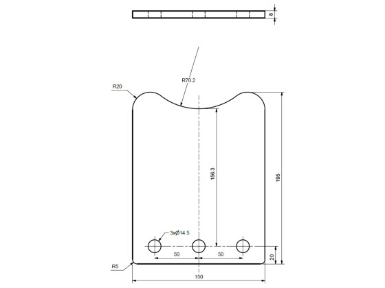 Chassifeste 150x195x8 m/3xØ14,5 mm. hull - Dekatdert plate (uten glødeskall)
