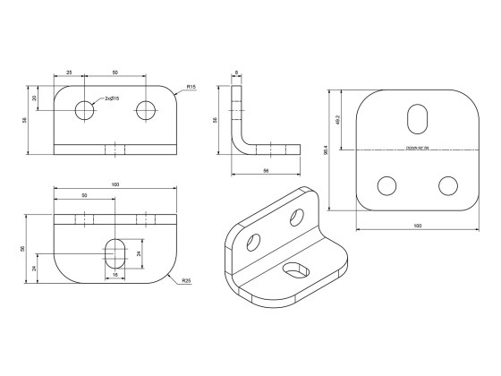 Flexifeste 56x56x100x8mm langsgående ovalt hull - 16x24.