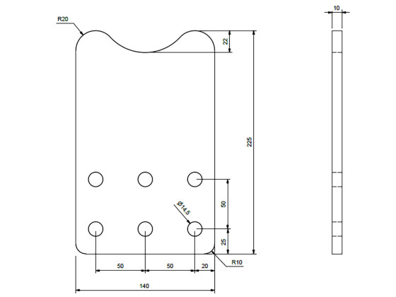 Konsolplade 6 huls  - cc=50 mm til Scania R fra 02.05