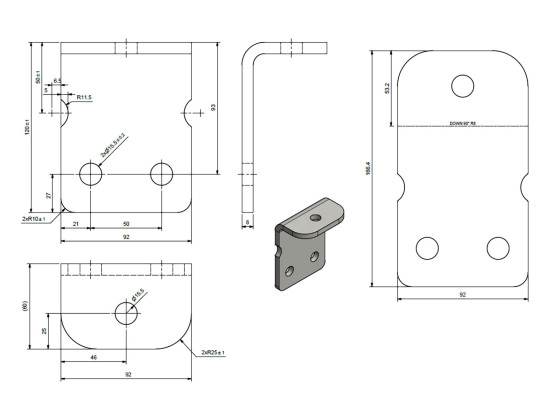Nedre konsoll høyde 120mm 1 hull galv - 20128769