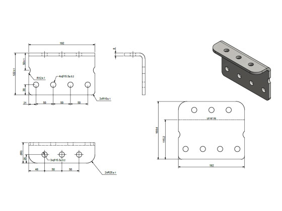 Nedre konsoll høyde 122mm 3 hulls galv - 20130190