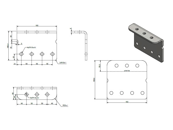 Nedre konsoll høyde 140mm 3 hulls galv - 20129876