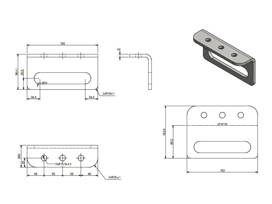 Øvre konsolll f/sveis 3 hull - 20130170