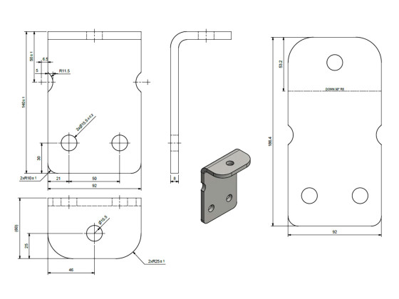 Nedre konsoll høyde 140mm 1 hull galv - 20130453